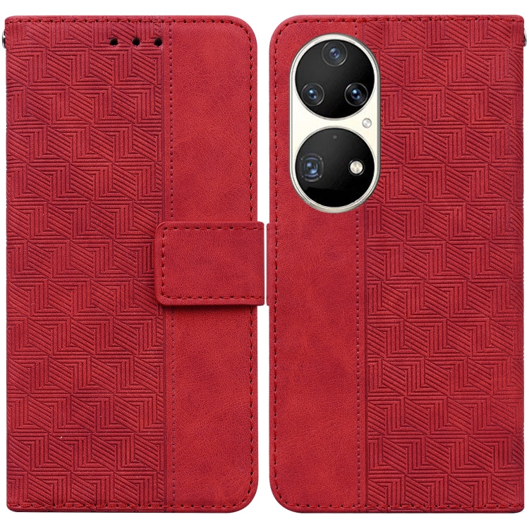 For Huawei P50 Pro Geometric Embossed Leather Phone Case