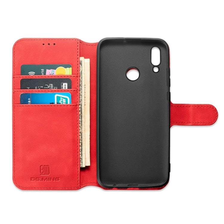 For Huawei P Smart 2019 DG.MING Retro Oil Side Horizontal Flip Case with Holder & Card Slots & Wallet
