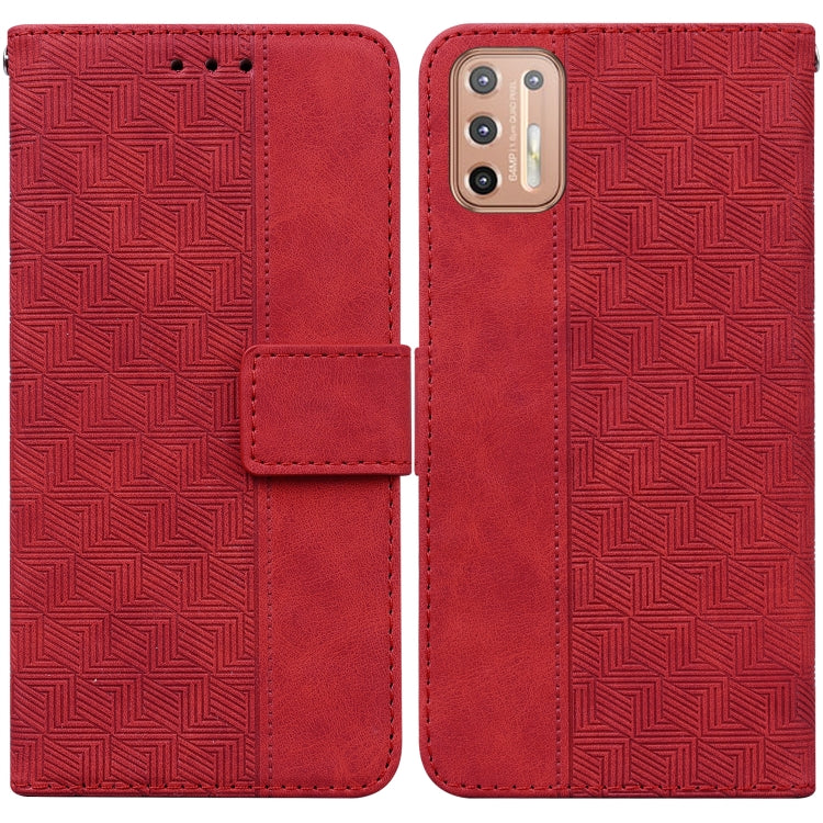 For Motorola Moto G9 Plus Geometric Embossed Leather Phone Case