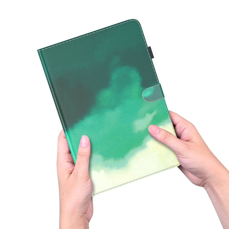 For Samsung Galaxy Tab S9 Watercolor Pattern Flip Leather Tablet Case(Cyan Green)