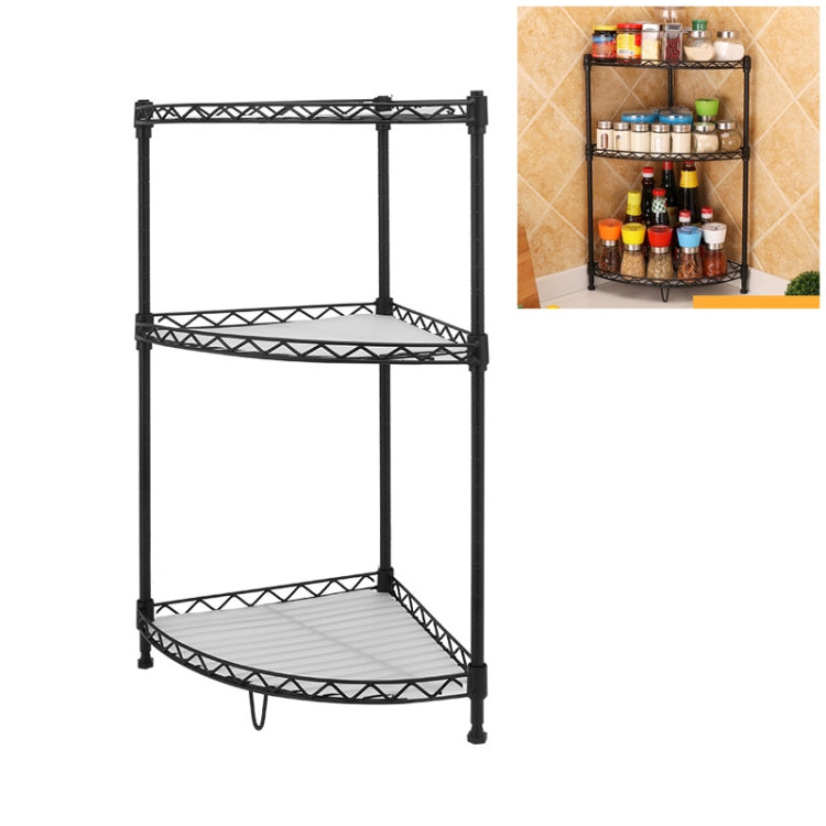 Multi-functional Kitchen Adjustable Shelf Carbon Steel Fan-shaped Seasoning Storage Rack, Size:3-layer Black
