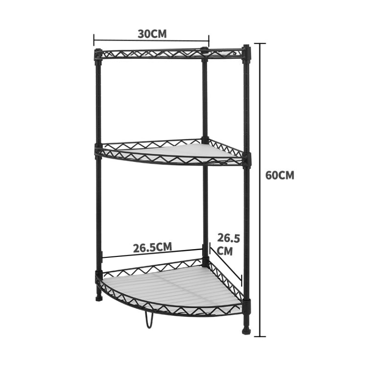 Multi-functional Kitchen Adjustable Shelf Carbon Steel Fan-shaped Seasoning Storage Rack, Size:3-layer Black