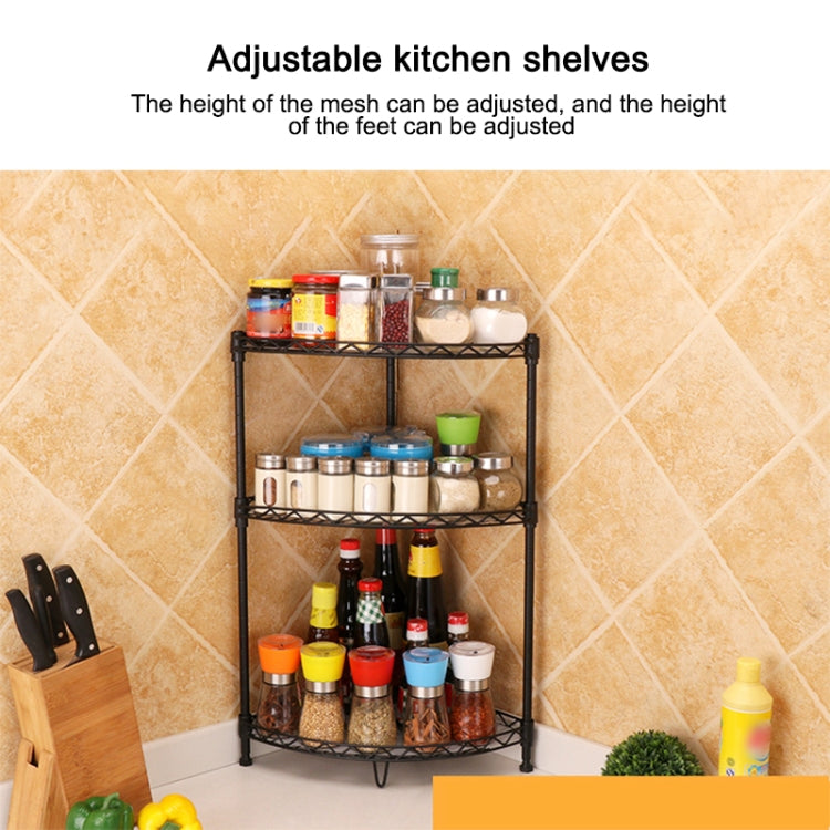 Multi-functional Kitchen Adjustable Shelf Carbon Steel Fan-shaped Seasoning Storage Rack, Size:3-layer Black