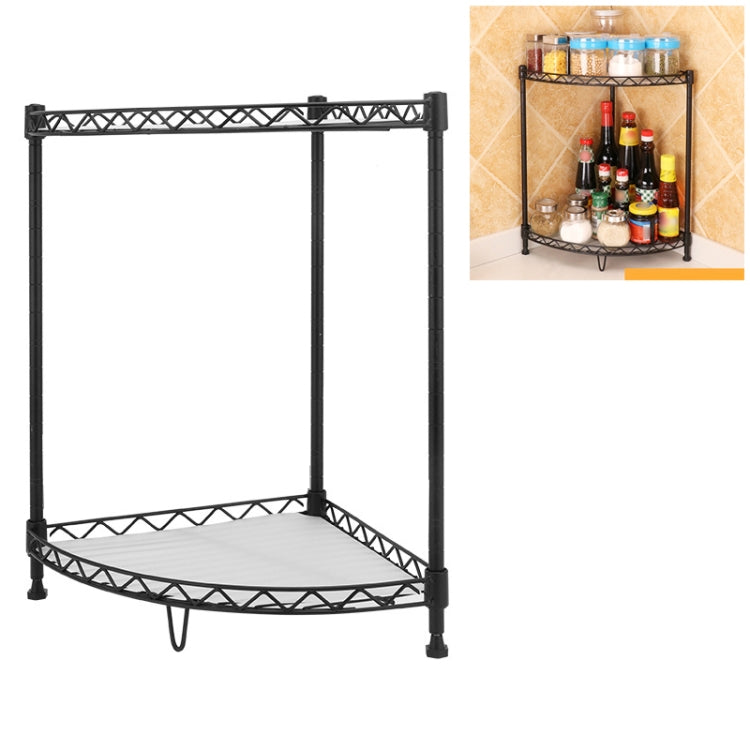 Multi-functional Kitchen Adjustable Shelf Carbon Steel Fan-shaped Seasoning Storage Rack, Size:2-layer Black
