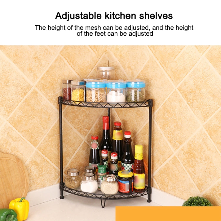 Multi-functional Kitchen Adjustable Shelf Carbon Steel Fan-shaped Seasoning Storage Rack, Size:2-layer Black