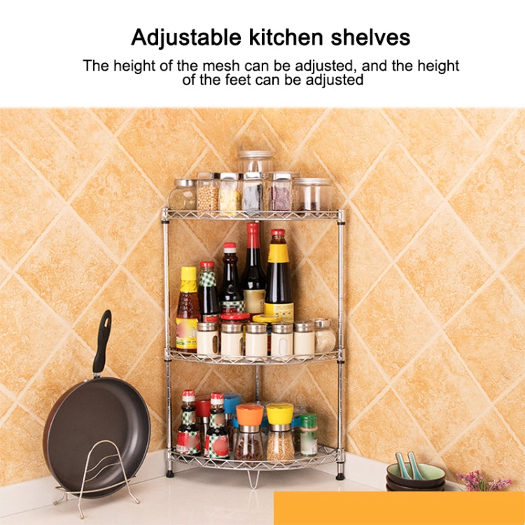 Multi-functional Kitchen Adjustable Shelf Carbon Steel Fan-shaped Seasoning Storage Rack, Size:3-layer Silver