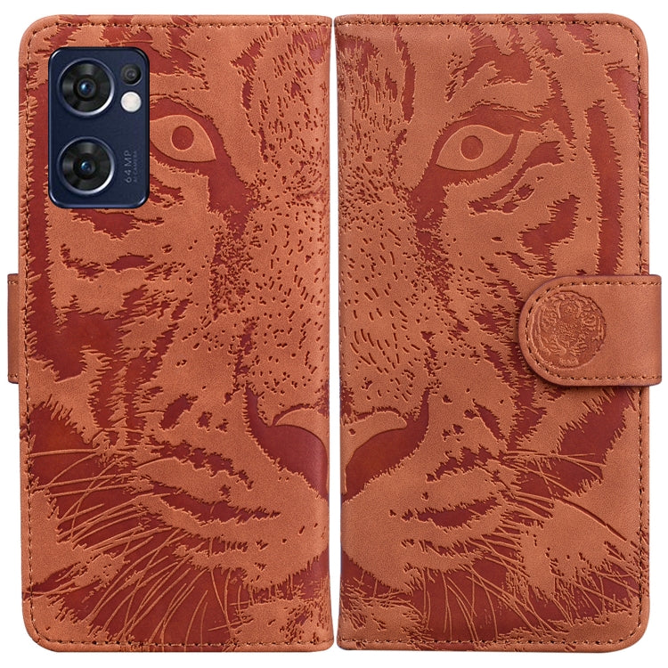 For OPPO Reno7 5G Taiwan Version/Find X5 Lite Tiger Embossing Pattern Horizontal Flip Leather Phone Case