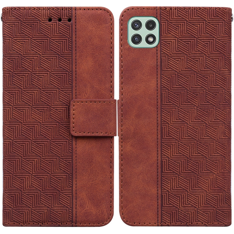 For Samsung Galaxy A22 5G Geometric Embossed Leather Phone Case
