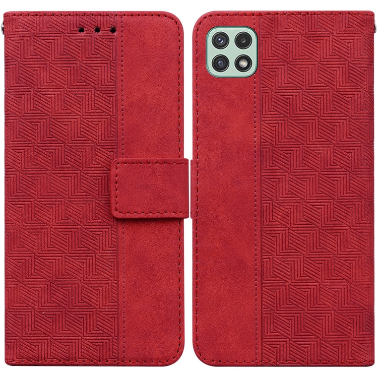 For Samsung Galaxy A22 5G Geometric Embossed Leather Phone Case