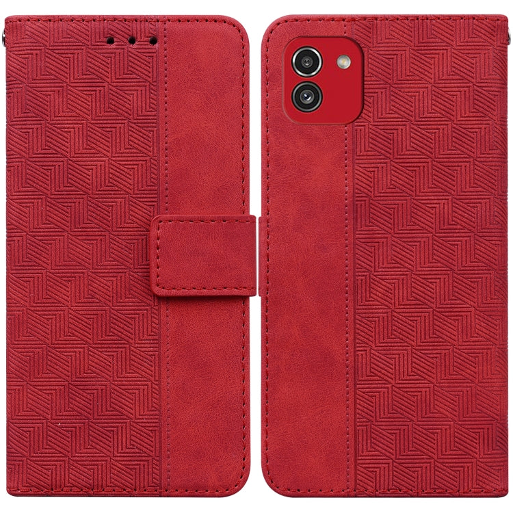 For Samsung Galaxy A03 166mm Geometric Embossed Leather Phone Case