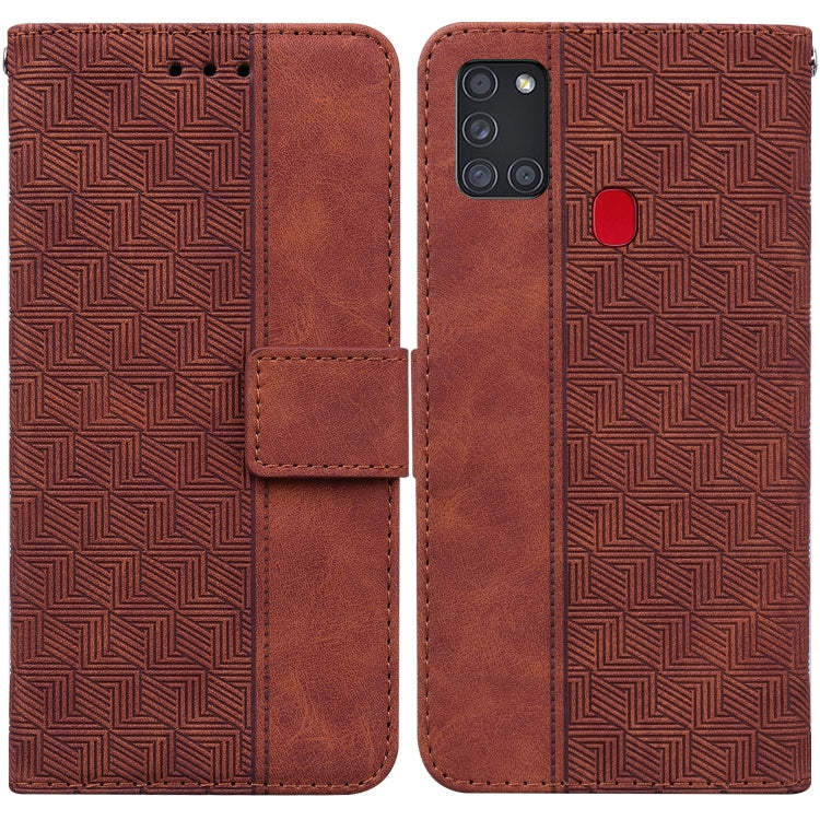 For Samsung Galaxy A21s Geometric Embossed Leather Phone Case