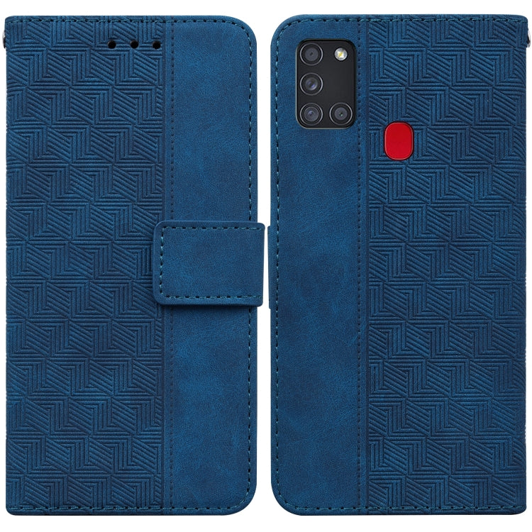 For Samsung Galaxy A21s Geometric Embossed Leather Phone Case