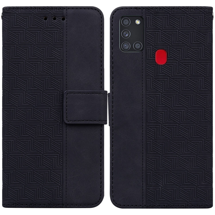 For Samsung Galaxy A21s Geometric Embossed Leather Phone Case