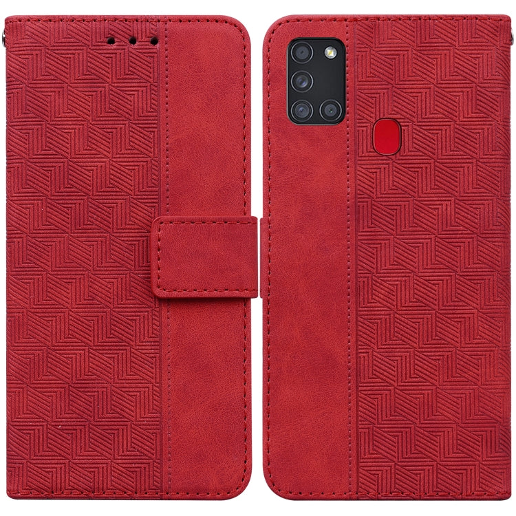 For Samsung Galaxy A21s Geometric Embossed Leather Phone Case