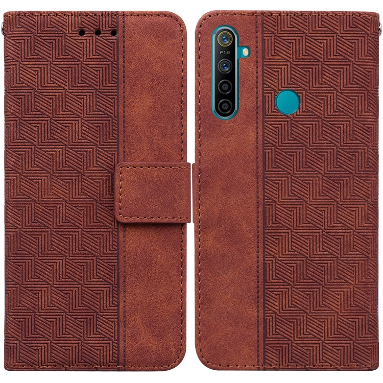 For OPPO Realme 5 / 5s / 6i Geometric Embossed Leather Phone Case