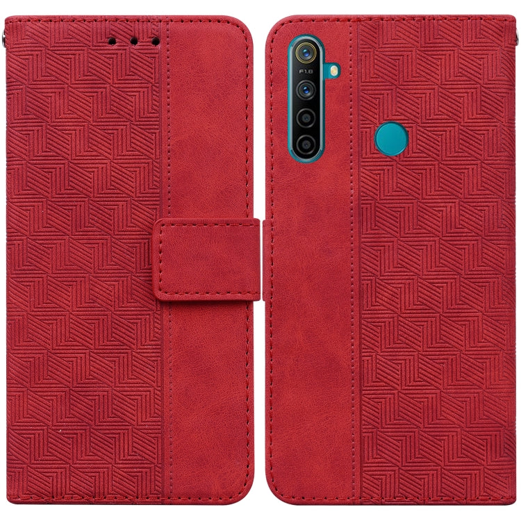 For OPPO Realme 5 / 5s / 6i Geometric Embossed Leather Phone Case
