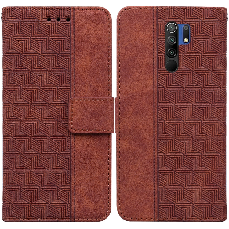 For Xiaomi Redmi 9 / 9 Prime / Poco M2 Geometric Embossed Leather Phone Case