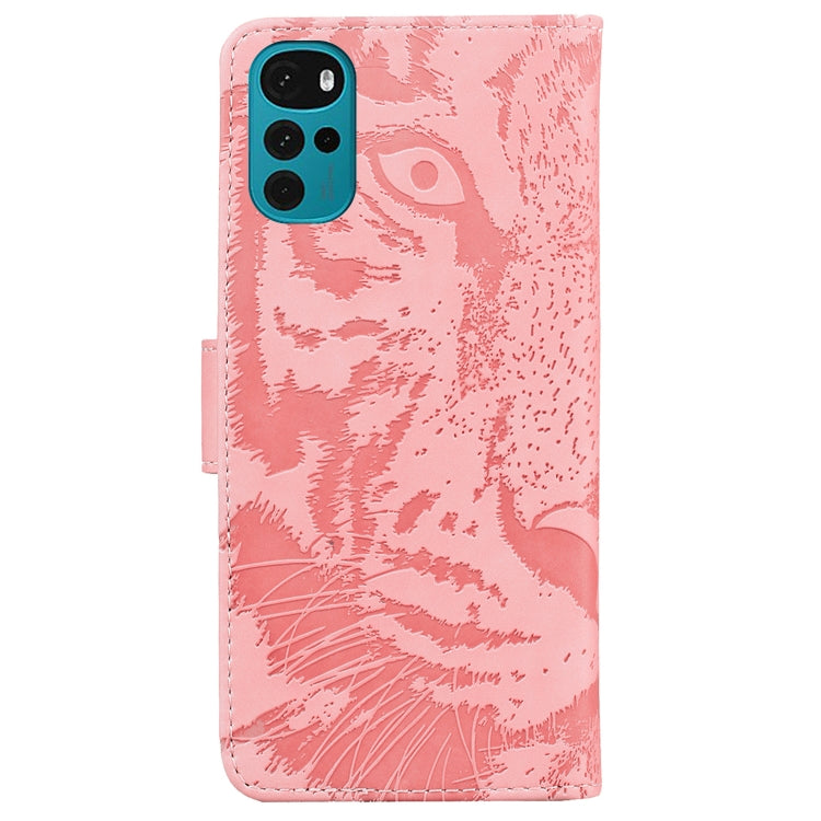 For Motorola Moto G22 Tiger Embossing Pattern Horizontal Flip Leather Phone Case