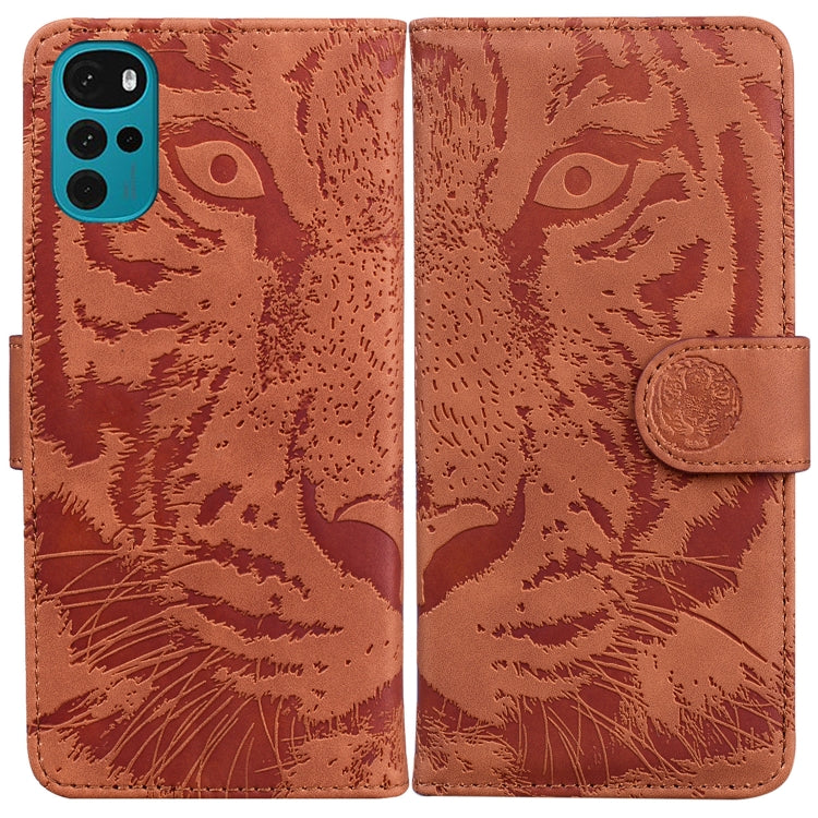 For Motorola Moto G22 Tiger Embossing Pattern Horizontal Flip Leather Phone Case