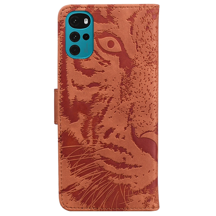 For Motorola Moto G22 Tiger Embossing Pattern Horizontal Flip Leather Phone Case