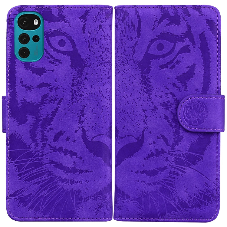 For Motorola Moto G22 Tiger Embossing Pattern Horizontal Flip Leather Phone Case