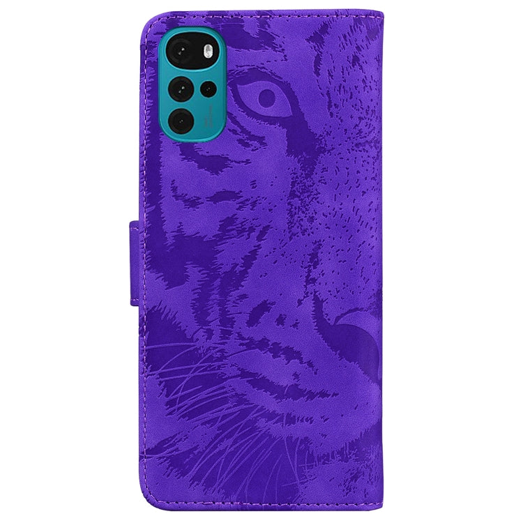 For Motorola Moto G22 Tiger Embossing Pattern Horizontal Flip Leather Phone Case