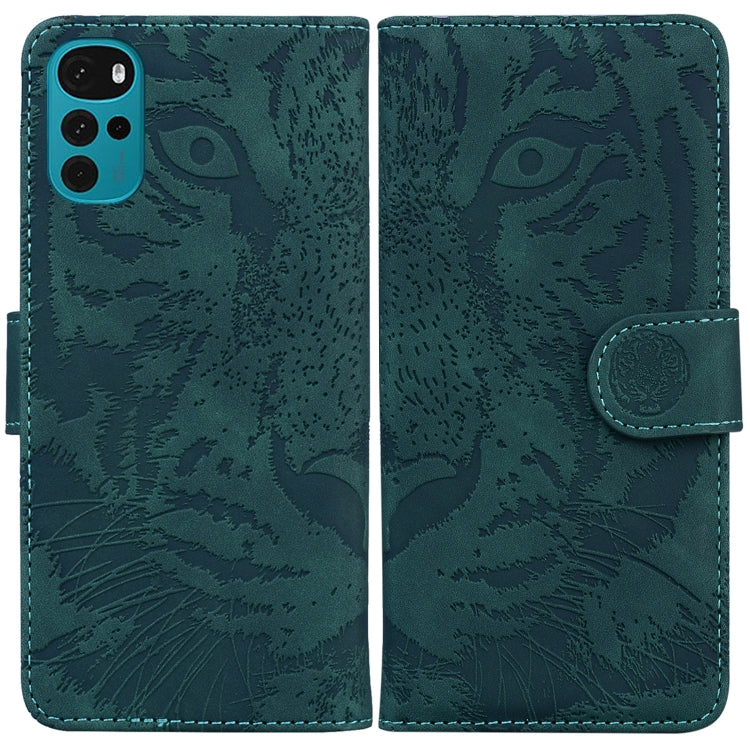 For Motorola Moto G22 Tiger Embossing Pattern Horizontal Flip Leather Phone Case