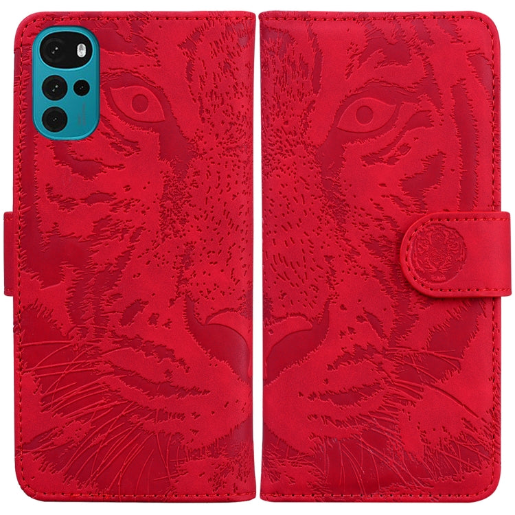 For Motorola Moto G22 Tiger Embossing Pattern Horizontal Flip Leather Phone Case