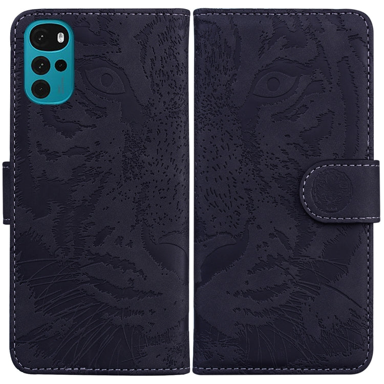 For Motorola Moto G22 Tiger Embossing Pattern Horizontal Flip Leather Phone Case
