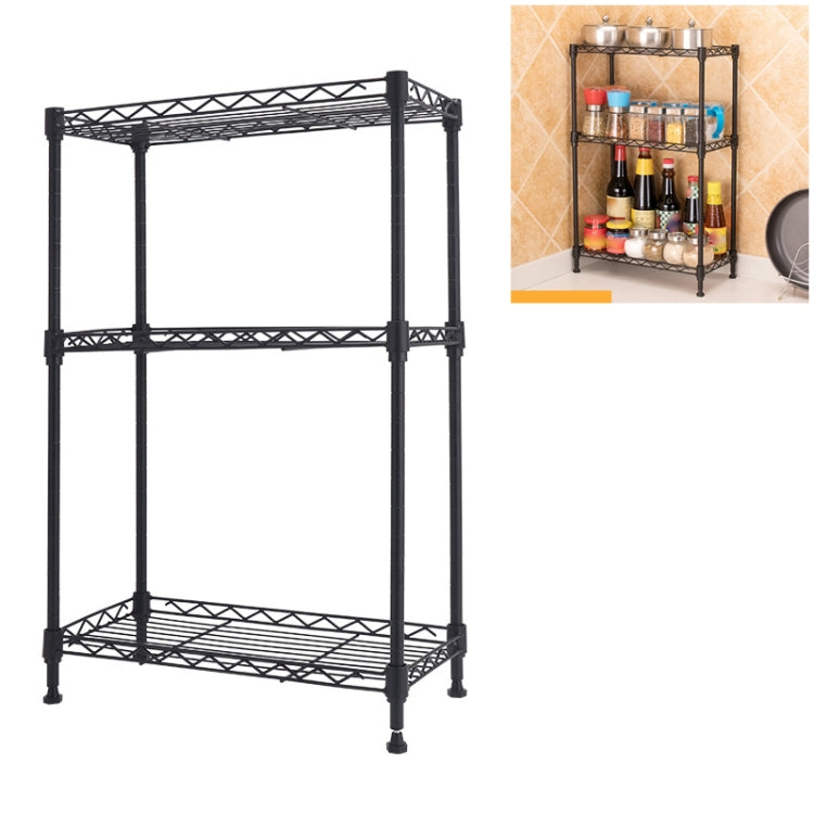 Multi-functional Kitchen Adjustable Shelf Carbon Steel Storage Rack, Size:3-layer Black