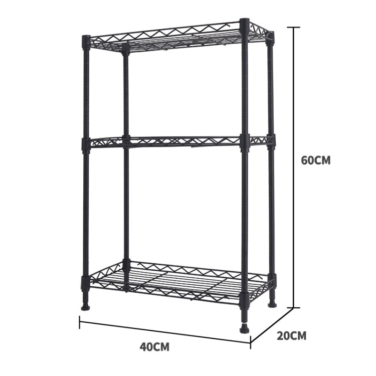 Multi-functional Kitchen Adjustable Shelf Carbon Steel Storage Rack, Size:3-layer Black