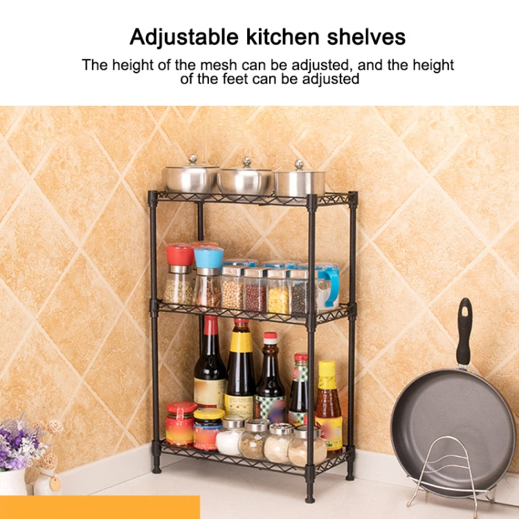Multi-functional Kitchen Adjustable Shelf Carbon Steel Storage Rack, Size:3-layer Black