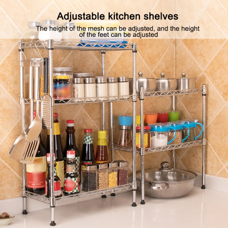 Multi-functional Kitchen Adjustable Shelf Carbon Steel Storage Rack, Size:3-layer Silver