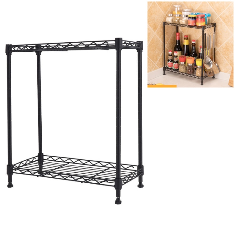 Multi-functional Kitchen Adjustable Shelf Carbon Steel Storage Rack, Size:2-layer Black