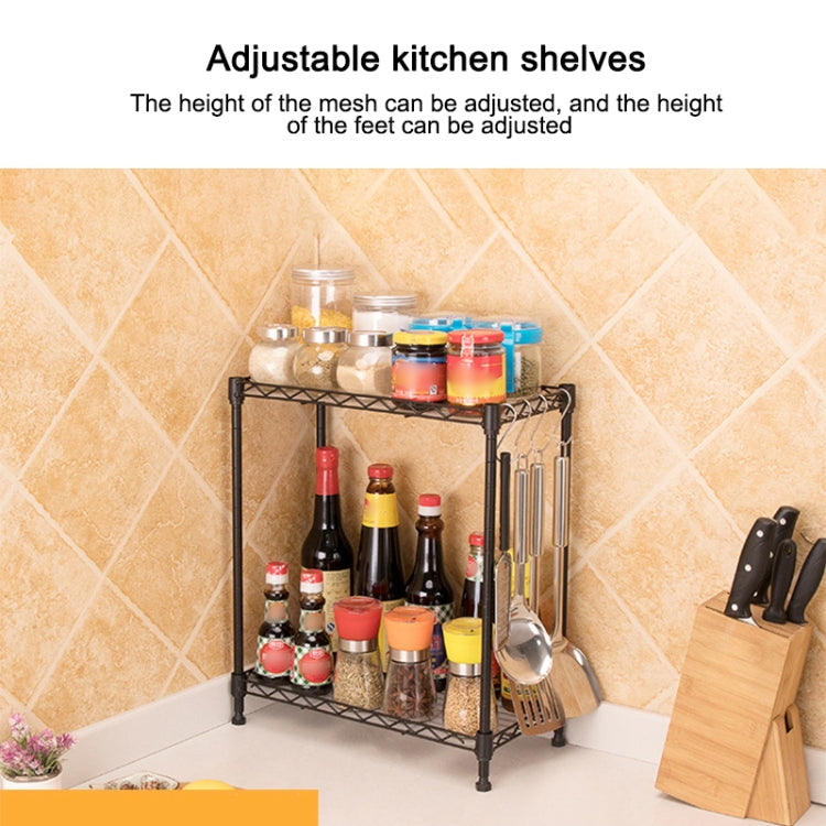 Multi-functional Kitchen Adjustable Shelf Carbon Steel Storage Rack, Size:2-layer Black