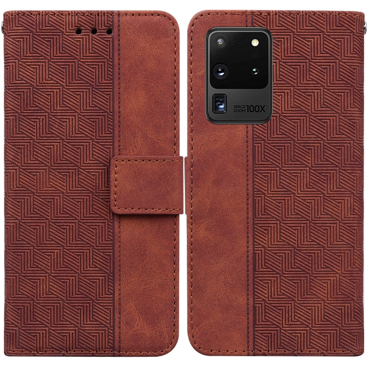 For Samsung Galaxy S20 Ultra Geometric Embossed Leather Phone Case