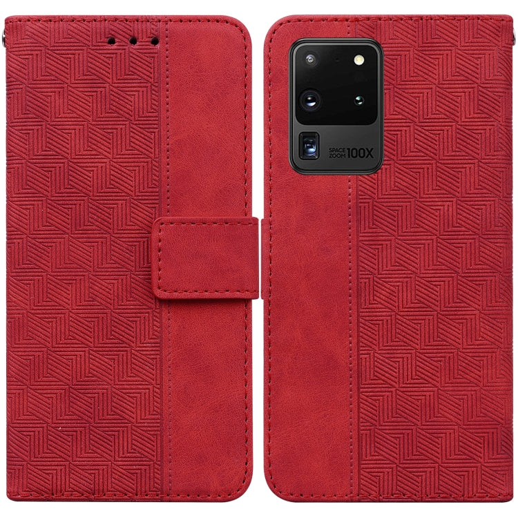 For Samsung Galaxy S20 Ultra Geometric Embossed Leather Phone Case