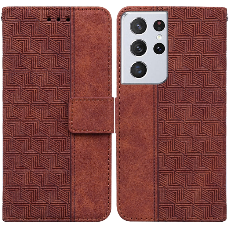 For Samsung Galaxy S21 Ultra 5G Geometric Embossed Leather Phone Case