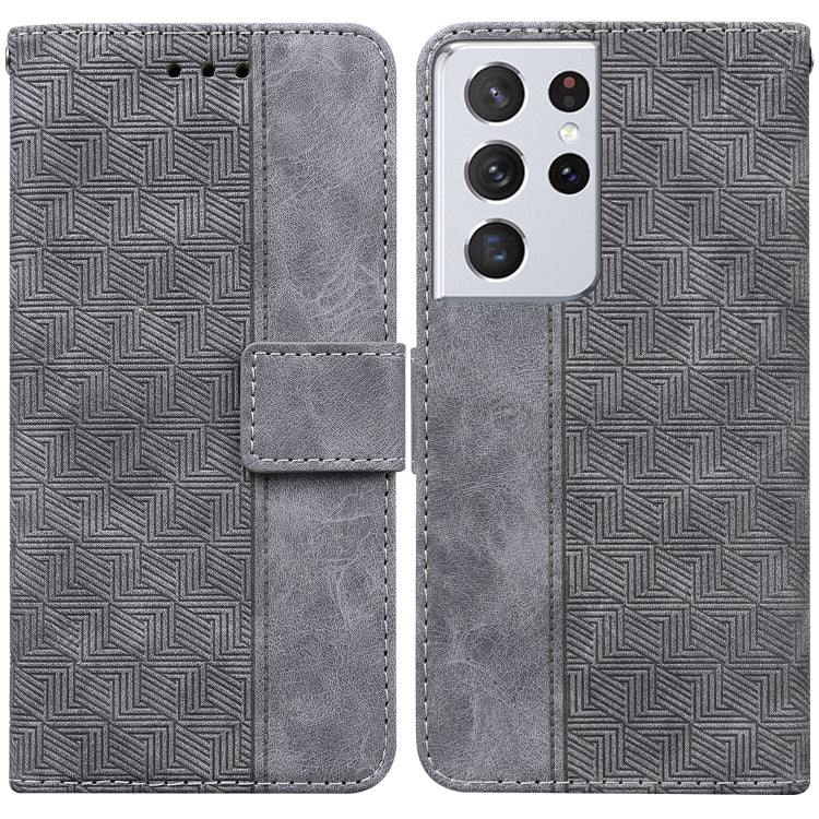 For Samsung Galaxy S21 Ultra 5G Geometric Embossed Leather Phone Case