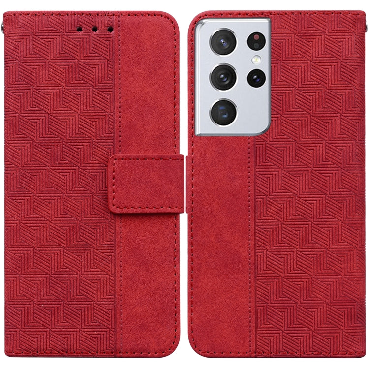For Samsung Galaxy S21 Ultra 5G Geometric Embossed Leather Phone Case