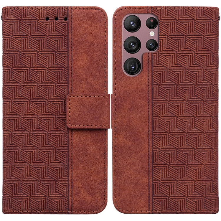 For Samsung Galaxy S22 Ultra 5G Geometric Embossed Leather Phone Case