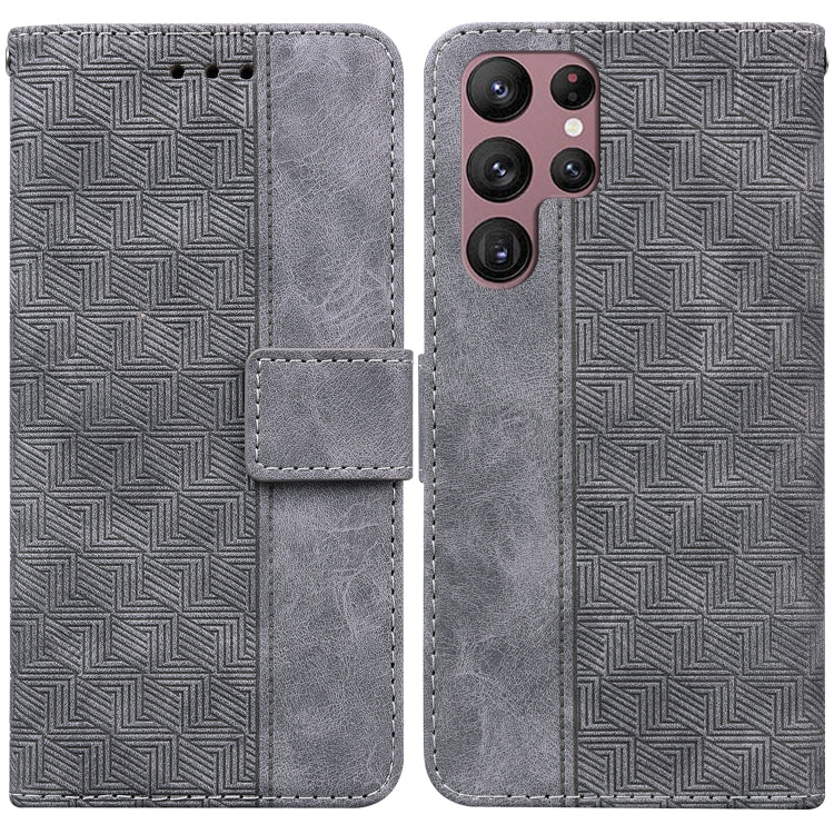 For Samsung Galaxy S22 Ultra 5G Geometric Embossed Leather Phone Case