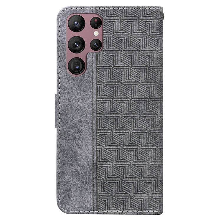 For Samsung Galaxy S22 Ultra 5G Geometric Embossed Leather Phone Case