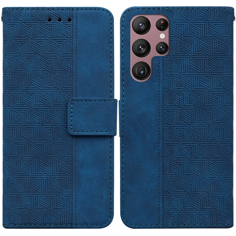 For Samsung Galaxy S22 Ultra 5G Geometric Embossed Leather Phone Case