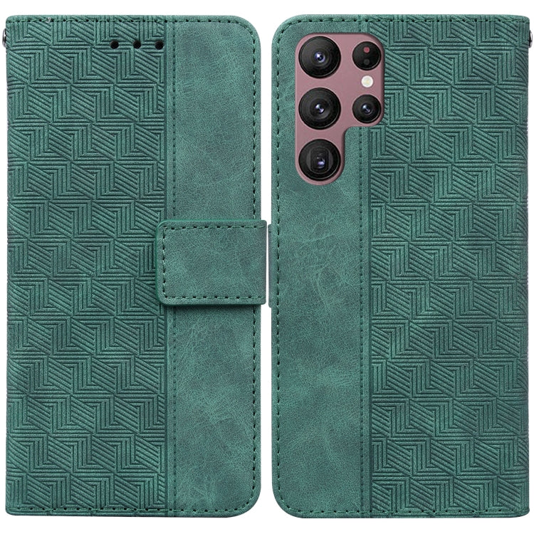 For Samsung Galaxy S22 Ultra 5G Geometric Embossed Leather Phone Case