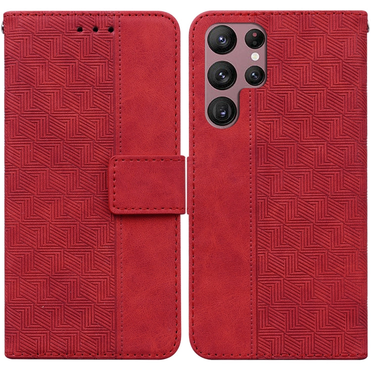 For Samsung Galaxy S22 Ultra 5G Geometric Embossed Leather Phone Case