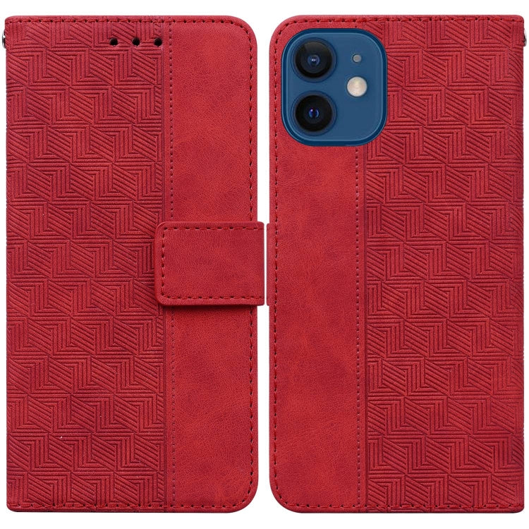 For iPhone 12 mini Geometric Embossed Leather Phone Case