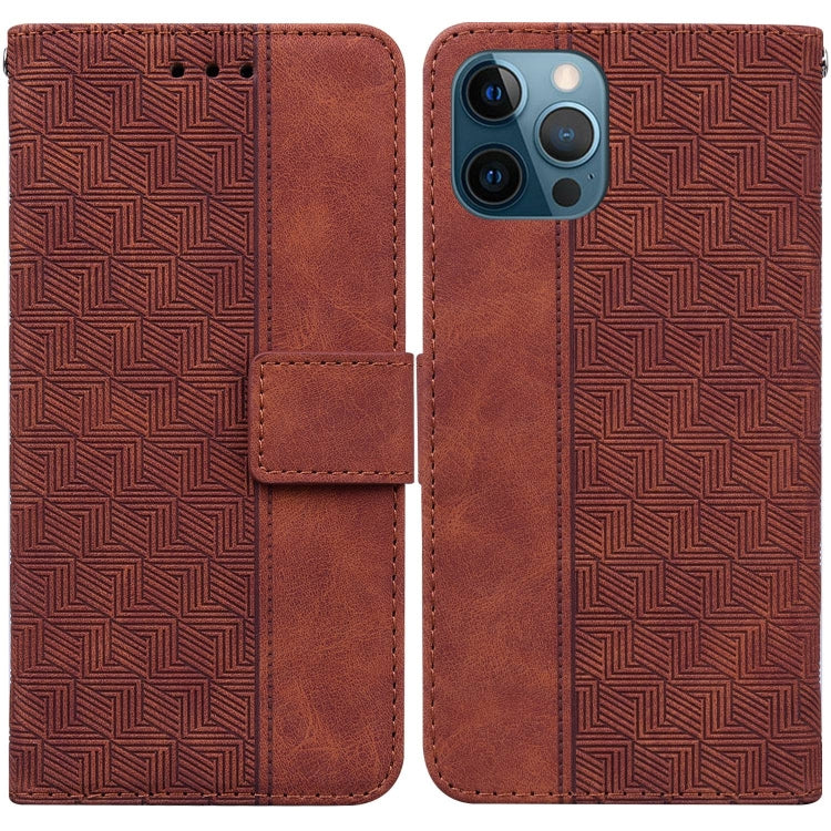 For iPhone 12 Pro Max Geometric Embossed Leather Phone Case