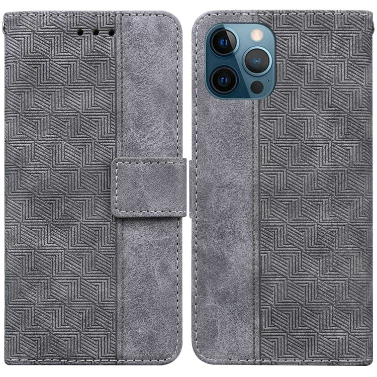 For iPhone 12 Pro Max Geometric Embossed Leather Phone Case