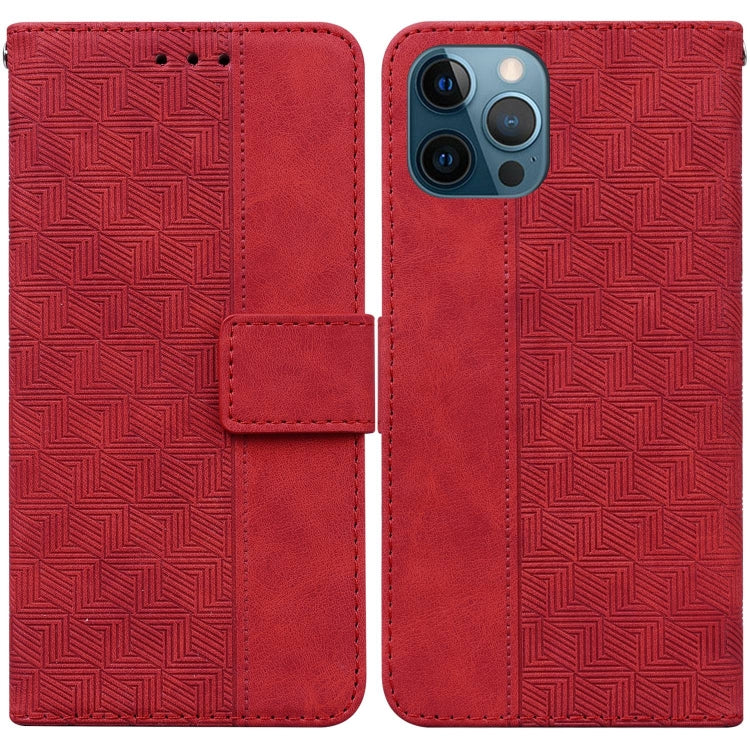 For iPhone 12 Pro Max Geometric Embossed Leather Phone Case